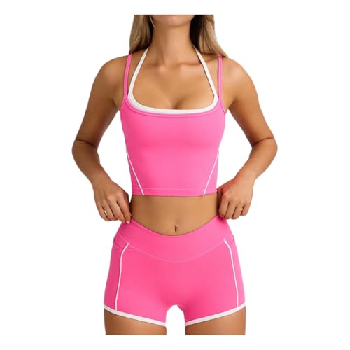 RDYBGBD Vêtements De Yoga Femme Soutien-Gorge Sport, Débardeur, Short, Camisole, Dos Nu, Très Extensible, Fitness, Course À Pied, Ensemble Yoga-Rose-XL