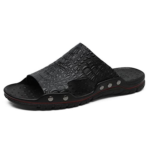 GSIGUL Men's Slide Sandals Mens Leather Sandals Summer Casual Water Shoes Walking Outdoor Beach Travel Slippers