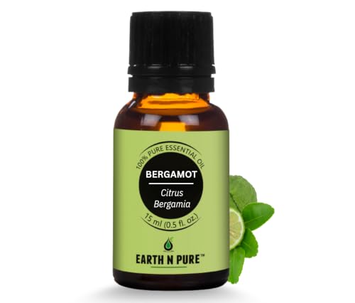 Image of Earth N Pure Bergamot Essential Oil | 100% Pure Natural Therapeutic Grade | Steam Distilled Citrus Bergamia Peel Oil | For Diffuser, Aromatherapy, Skin Care, Hair Care & DIY | 15ml