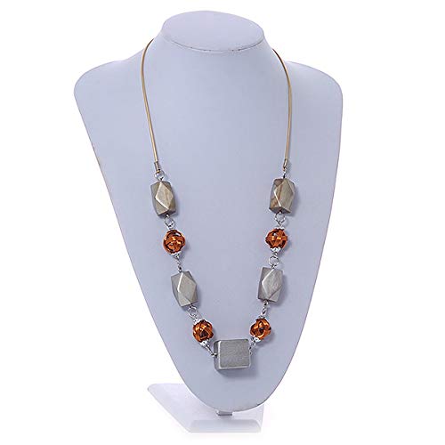 Collier perles géométriques bois cordon caoutchouc pour robe bohème
