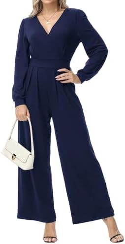 Tanmolo Damen Jumpsuit Langarm Overall Elegant Hosenanzug | V-Ausschnitt, Weites Bein, Praktische Taschen, Langarm Jumpsuit, Lockerer Schnitt