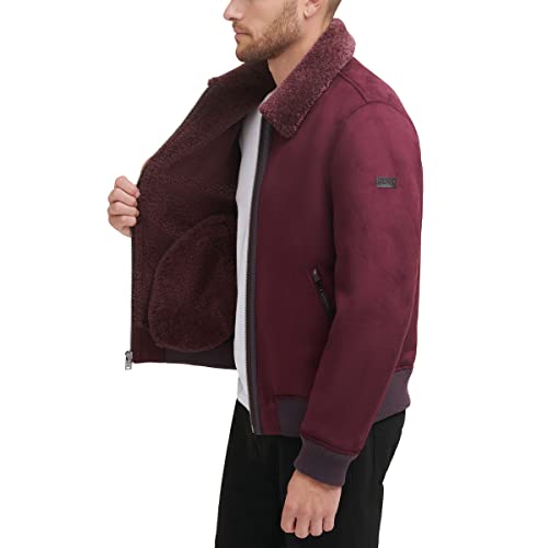 Image of DKNY Men's Faux Shearling Bomber Jacket With Faux Fur Collar