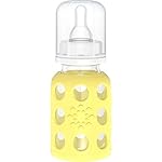 THERMOS-Lifefactory-Glass-Baby-Bottle-with-Stage-1-Nipple-and-Protective-Silicone-Sleeve-Banana-4-Oz