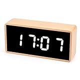 Digital Alarm Clock,Solid Wood Led Modern Desk Clock with 5.5"x2.36"Display,7 Brightness,5 Volume,3