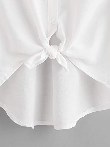 Milumia Women Casual Short Sleeve Button Down Collar Shirt Blouse Front Tie Knot Tops4