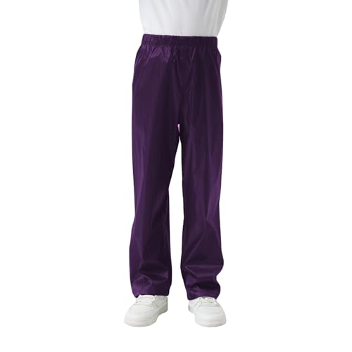 Smivibe Kids Waterproof Trousers Elastic Waist Rainproof Over Trousers with Snap Ankle Closures Boys Girls Rainwear for School Outdoor Play Purple