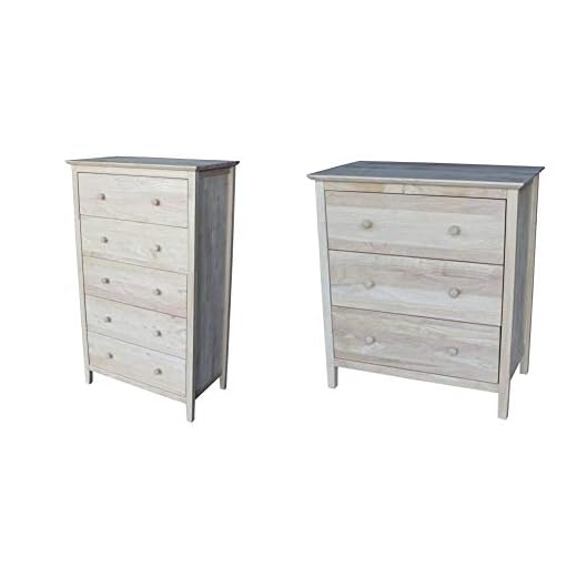 International Concepts Dresser with 5 Drawers,Unfinished & Dresser with 3 Drawers, Unfinished