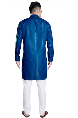Image of DIVISIVE Men's Self Zari Line Cotton Blend Slim Fit Kurta Pyjama Set