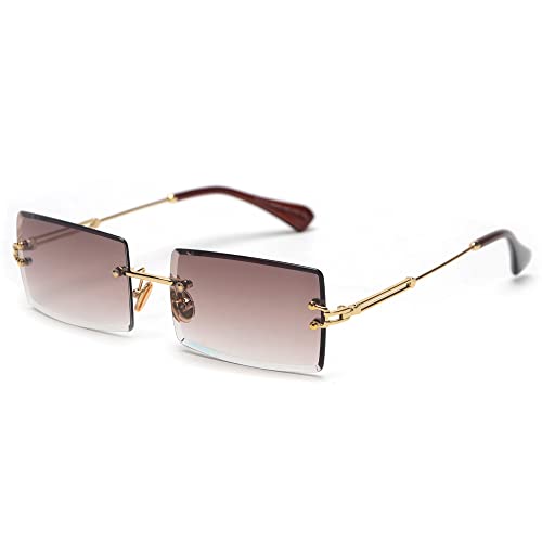 kachawoo Lunettes de soleil carrées sans monture pour femme - Sans monture - Rectangulaires - Cadeau de Noël, Doré et marron Cover