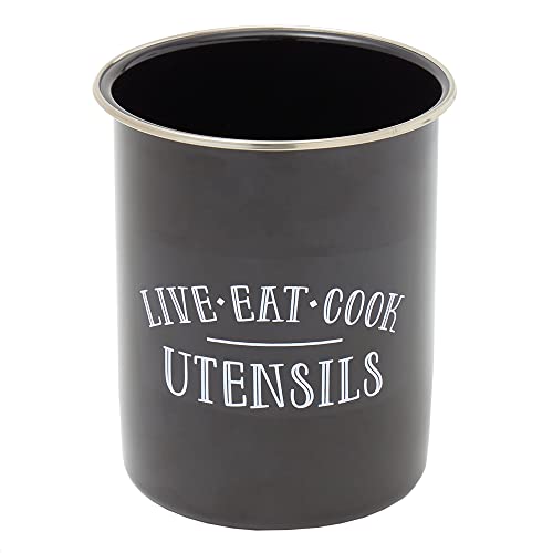 Home Basics Metal Utensil Holder with Steel Rim | Fun Graphics & Colors | Durable Stainless Steel | Weighted Base | Great for Quick Reach Kitchen Items (CH37732)