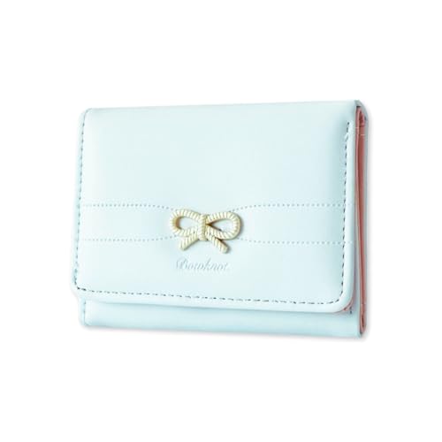 Carteira Feminina Premium – Compacta, Elegante e Super Organizada em Couro Sintético Azul Claro com Laço Dourado