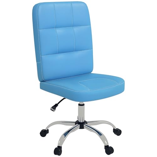Vinsetto Silla de Oficina sin Brazos Silla de Escritorio Giratorio de Piel Sintética con Altura Ajustable Estilo Moderno Carga 120 kg 45x59x90-100 cm Azul