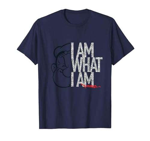 Popeye I AM What I AM Signature Phrase T-Shirt, Men, Navy Blue, X-Large
