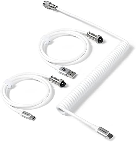 MAMBASNAKE C04 Zwinięty Kabel USB C do Klawiatura Mechaniczna, Custom 2 In 1 Aviator Cable - USB A do Typu C i Typ C do Typu C, Usb C do Usb C Kabel do ładowania z 5-Pin Złączem Aviator - Biały