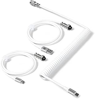 MAMBASNAKE C04 Zwinięty Kabel USB C do Klawiatura Mechaniczna, Custom 2 In 1 Aviator Cable - USB A do Typu C i Typ C do Typu C, Usb C do Usb C Kabel do ładowania z 5-Pin Złączem Aviator - Biały