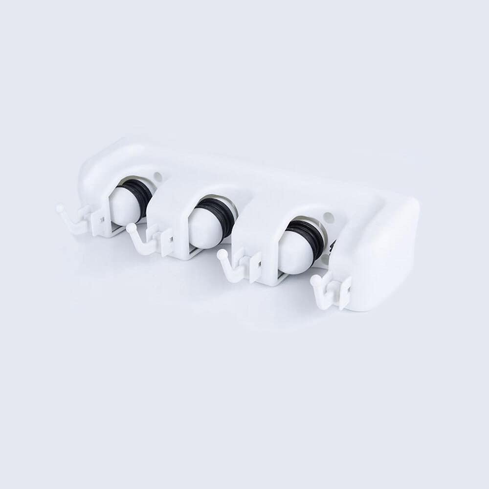 Akitbahome Mop and Broom Holder Broom Hanger Wall Mounted Home Garden Garage Tool Organizer Storage Rack 3 Slots with 4 Hooks,White