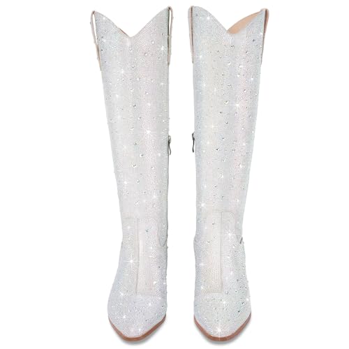 Image of Cowgirl Ankle Boots Cowboy Boots for Women Western Booties Rhinestone Chunky Heel Fashion Comfortable Side Zipper