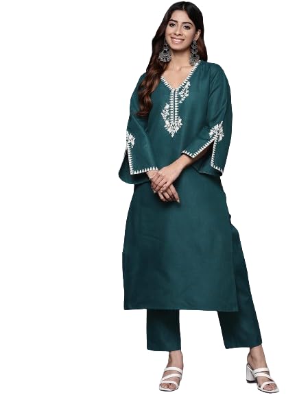 Varanga Women's Chanderi Solid Regular Kurta Set