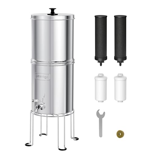 Image of Waterdrop TK15-A-FS Gravity Water Filter System, NSF /ANSI 42&372 Standard, Reduce Chlorine, Stainless-Steel Water System with 4 Filters, Metal Spigot and Stand for Home, Travel, Emergencies, 1.5G
