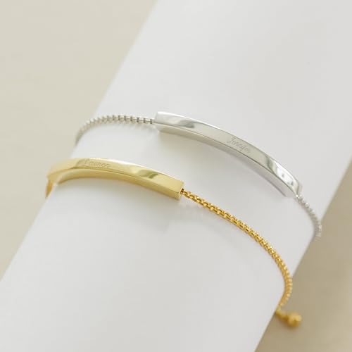 EVE'S ADDICTION Women's Engravable Name Bar Gold Bolo Adjustable Beaded Bracelet, 10" long - Custom Engraved Name Bracelet - Friendship Bracelets - Personalized Gift for Her - Gifts for Mom4