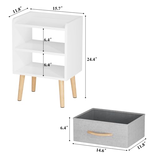 LUCKNOCK White Night Stand with Drawer, Mid Century Modern Bedside Table, Sturdy Wood Nightstand with Open Storage Shelf, Small Bedside Table for Bedroom, Kids Room & Small Spaces.