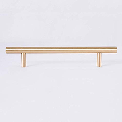 Tirador para Muebles de Latón,Herrajes para Gabinetes de Cocina,Manijas de Cajón para Baño,Dormitorio Tocador Armario Puerta Mango,Oro Sólido Perilla de Barra T,Diámetro 12mm(Hole Center 128mm)