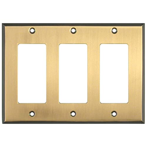 Switch Hits Antique Brass Gold Outlet Wall Plate | 3 GFI Rocker | 6.25" x 4.5" | Hand-Polished Brass Construction | Electrical Switch Plate Cover for All Configurations