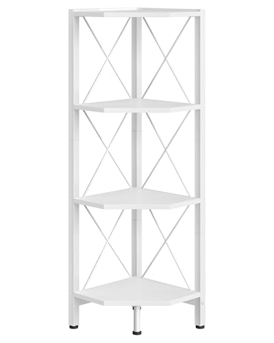 CHOEZON 4-Tier Corner Shelf, Corner Bookcase, 43.3" Tall Vertical Display Rack, Plant Stand, Open Storage Shelf, for Living Room, Bedroom, Study, Kitchen, White TCJ14WB