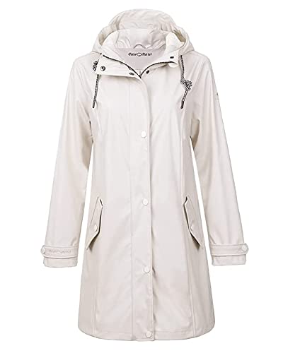 Veste de pluie imperméable pour femme - Doublure imperméable - Veste softshell - Coupe-vent - Avec capuche, crème, 46 Cover