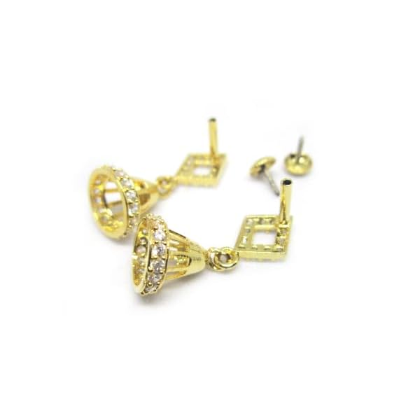 Rhombus shape stud Crystal Dangle Drop Jhumka Earrings for Women, 92.5 Silver, Gold Plated - Image 4