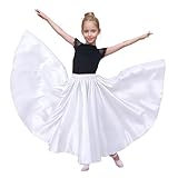 Baisdan Falda de Flamenco para Niñas Falda Larga de Satén Brillante Falda Sevillana Salón Tango Blanco 8-12 años