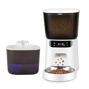 Automatic Cat Feeder and Water Fountain, 4L/16 Cups Automatic Cat Food Dispenser,10s Meal Call and Timer Setting 20 Portions 6 Meals Per Day,Pet Feeder for Cat and Dog