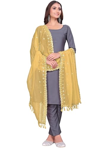 Image of KEMZA Organza Embroidered Dupatta with Mirror & Sequence Work, Tassel Lace Border, Floral Butti Design
