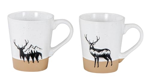 2er Set Steingut Tassen 360ml Hirsch Kaffeetasse Natur Becher Modern...