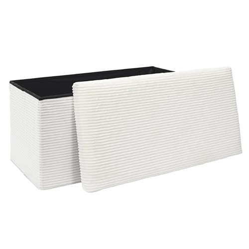 HOME DECO FACTORY - Coffre Banc Pliable Côtelé Scott - Mobilier et Assise Pratique - Dimensions 76 x 38 x 38 cm - Hauteur Assise 38 cm - Couleur Beige -...