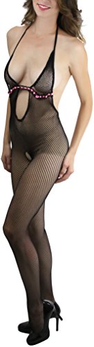 Image of ToBeInStyle Women's Bodystocking Crotchless Peek-A-Boo Fishnet Lace Bodysuit