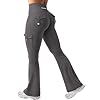YEOREO Women Workout Flare Leggings with Pockets Hidden Scrunch High Waisted Cargo Gym Yoga No Front Seam Leggings Dark Grey S