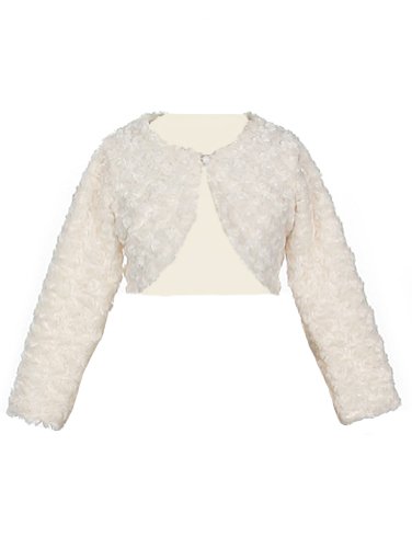 Faux Fur Long Sleeve Bolero Jacket Shrug - Ivory Girl 8