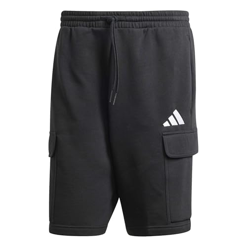 adidas Uomo Essentials FEELCOZY Fleece Cargo Short, Black/White, XS
