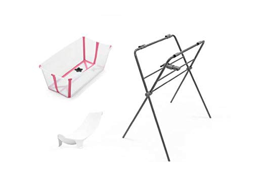 Evoleris Stokke - Set Flexi Bath (Babywippe für Neugeborene, Babywippe und Ständer) - Transparent Rosa Cover
