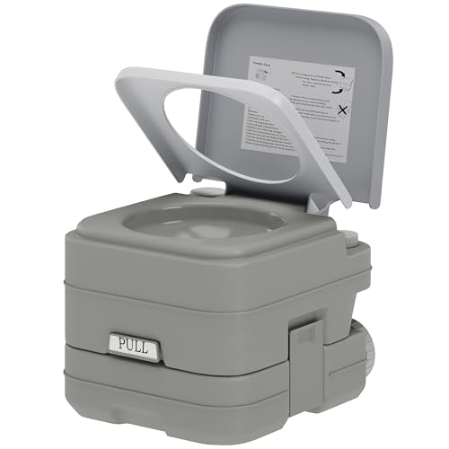 HOMCOM Inodoro Portátil WC Portátil con 2 Tanques de 10L Carga 200 kg Inodoro para Exterior Camping Acampar Senderismo 36x42x30 cm Gris