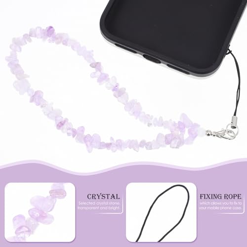 ifundom Beaded Phone Charm Crystal Wrist Strap Handmade Phone Chain Phone Strap Phone Keychain ID Card Holder Wristlet String for Women ID Badge Bags Green (Purple+Black) - Image 3