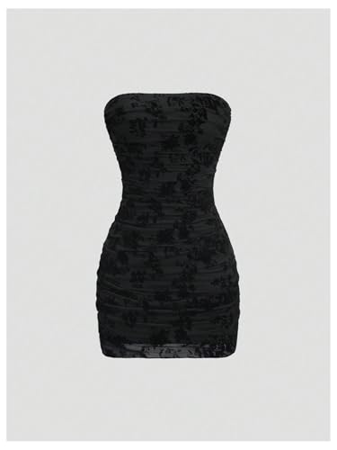 Floerns Women's Floral Mesh Strapless Tube Dress Bow Tie Back Bodycon Mini Dresses3