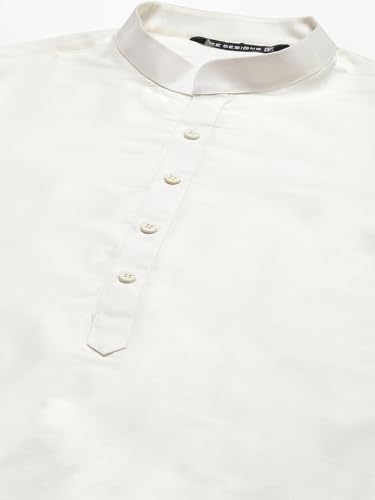 Image of See Designs Men Gold & White Solid Kurta Pyjamas With Nehru jacket