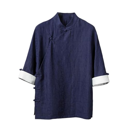 Chemise 7 manches homme en lin style chinois ethnique pour le printemps et l'été