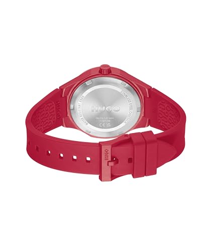 Image of HUGO #Lit for Him Qtz Basic Red Round Dial Men's Watch|Red Silicone Material|Red Silicone Color Band - 1530346