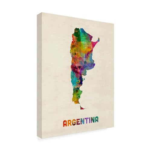 Wrapped Canvas Wall Art - Michael Tompsett 'Argentina Watercolor Map' Wall Art for Living Room, Bedroom, or Office Décor - 24x32