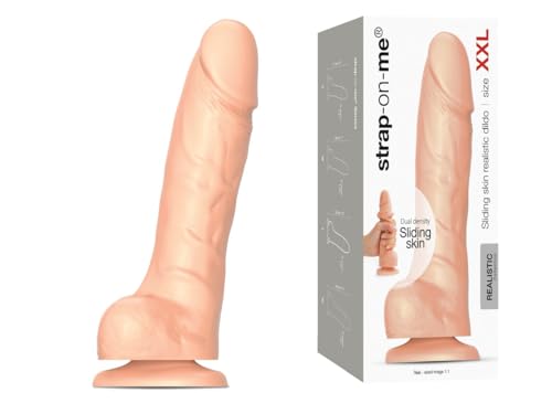Strap-on-Me Sliding Skin Dildo Réaliste – Gode en silicone doux à double densité avec couche glissante, ventouse puissante, compatible harnais, gland et testicules moelleux - Vanille XXL