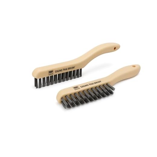 10“ Plastic Handle Wire Brush Set (5624) – 2 Pack 4 Row Scratch Brush Premium Carbon Steel Bristles, Durable, for Paint Removal, Rust Removal, Scrubbing, Deep Cleaning