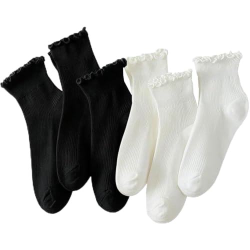 Image of Hstyle 6 Pairs of Ruffle Socks Women, Cute Ruffle Ankle Socks